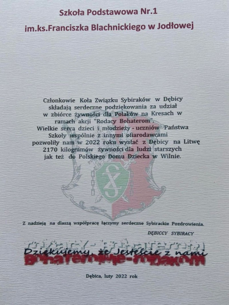 podziekowanie sybiracy